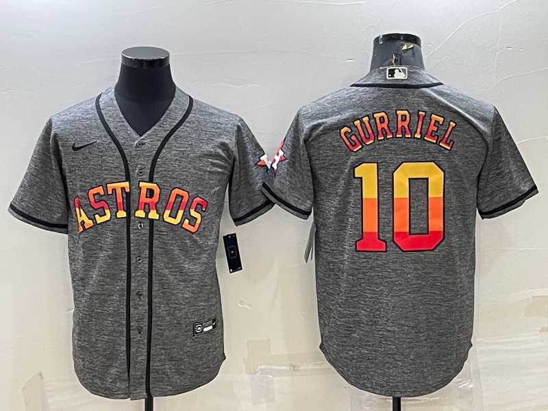 Men%27s Houston Astros #10 Yuli Gurriel Grey With Patch Cool Base Stitched Baseball Jersey->houston astros->MLB Jersey